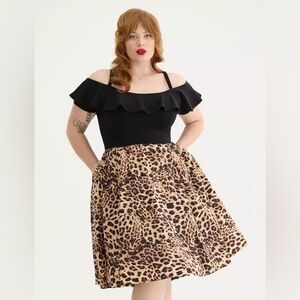 Torrid Plus Size 3X Retro Chic Knee Length Leopard Ruffle Off Shoulder Dress